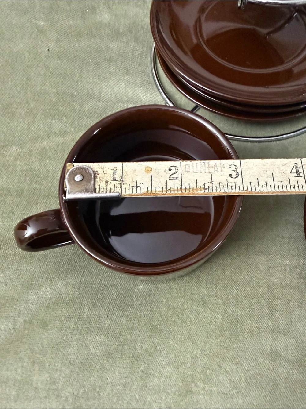 Pier 1 Brown Ceramic Stackable Espresso Mug and Saucer Set with Chrome Rack #OSK
